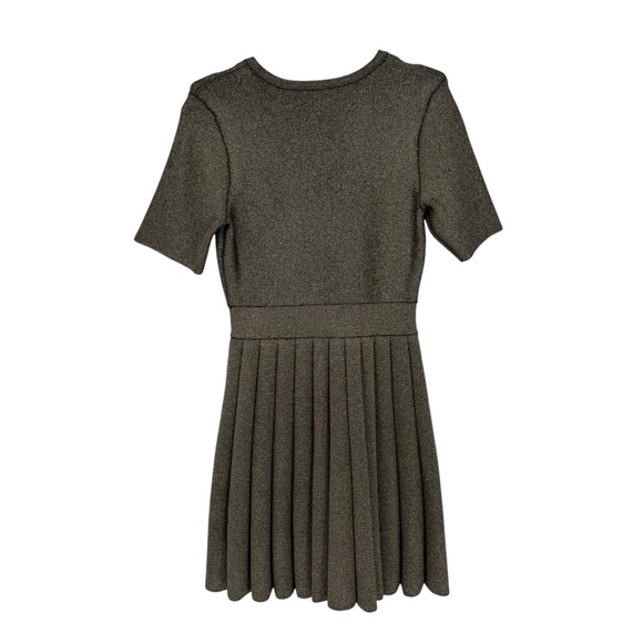 A.L.C. ALC Designer Susanna Gold Metallic Fit and Flare Pleated Skirt Dress Sz L - Picture 7 of 8